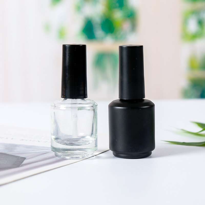 Free sample custom black 15ml round Glass Empty uv gel Nail Polish Bottles with Brush in stock